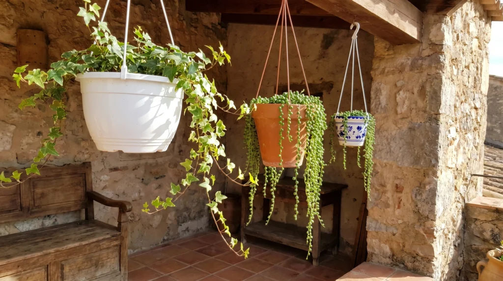 18. Hanging Planters at Varied Heights