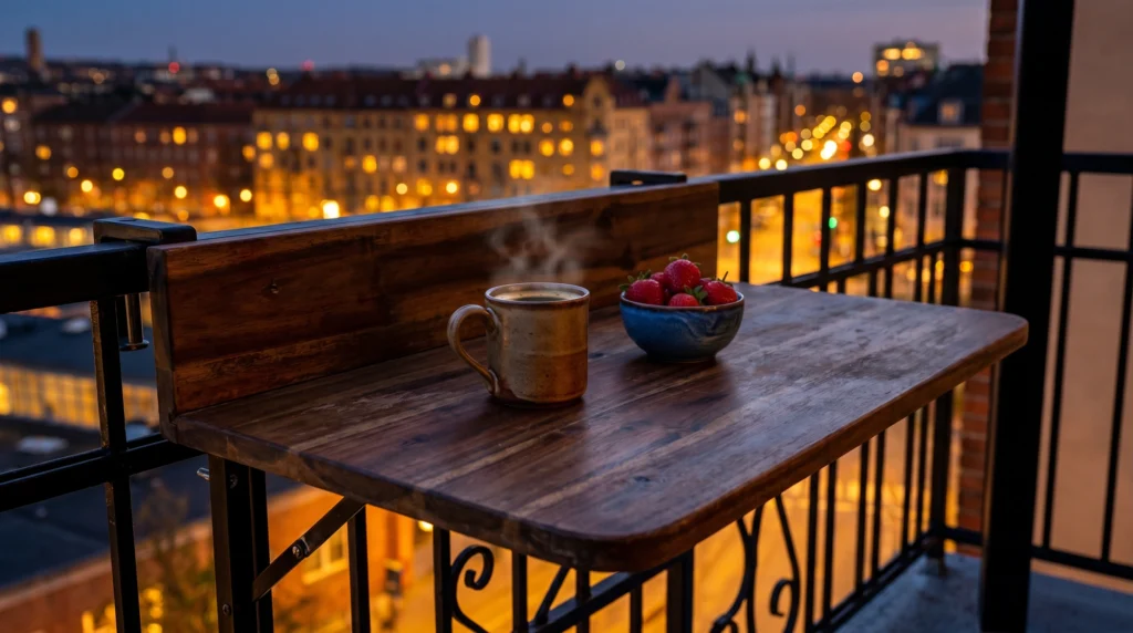 1. The Fold-Down "Bistro" Railing Table