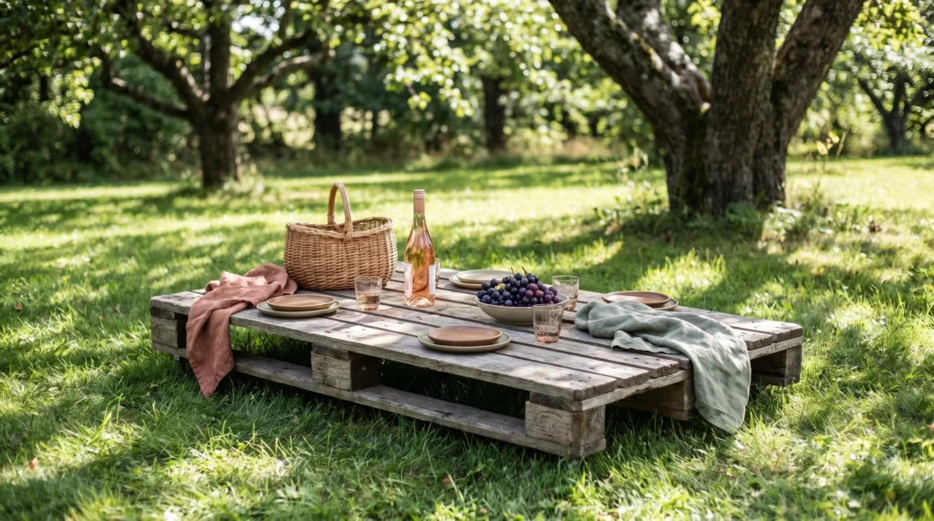 1. Low-Profile Wooden Pallet Tables