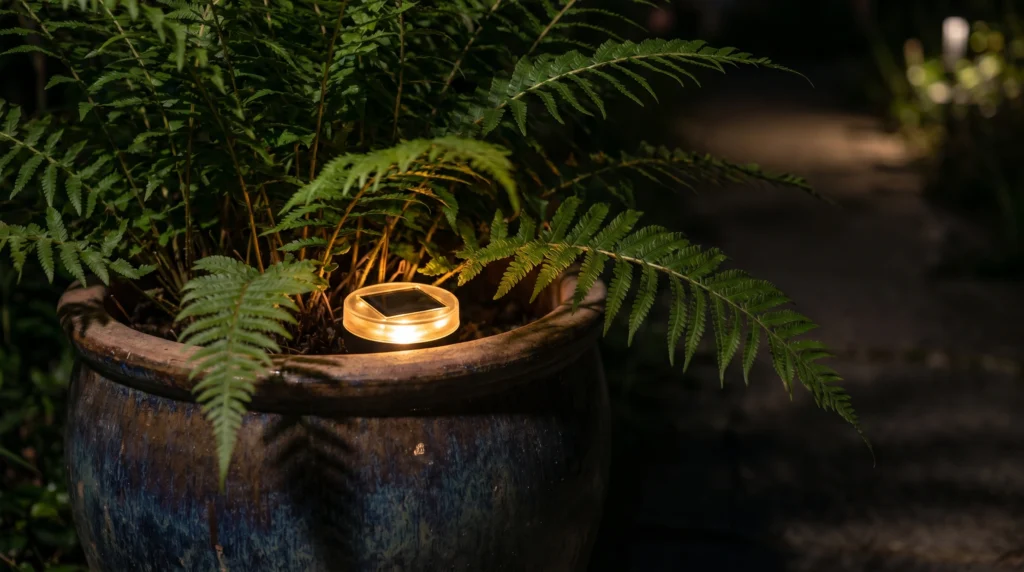 24. Solar-Powered Path Lights in Planters