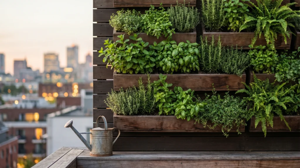 2. A Vertical Herb Wall for Organic Texture