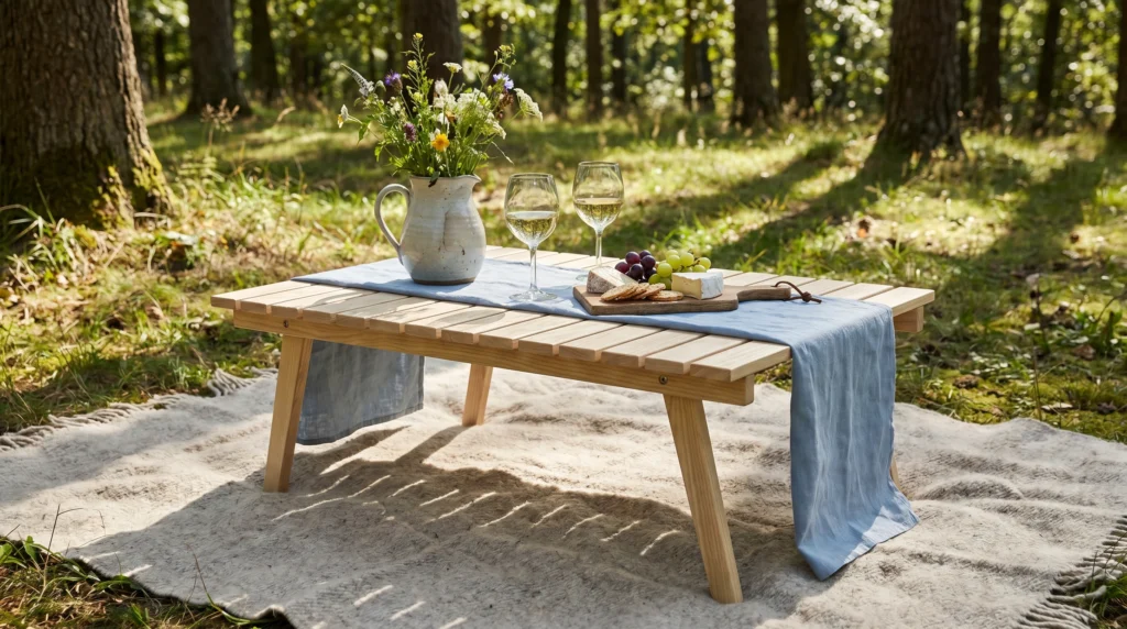 The Low-Profile Wooden Slat Table