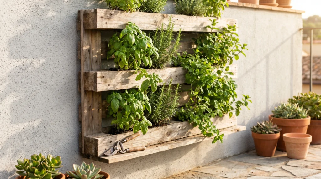 2. Vertical Herb Garden from Reclaimed Pallets