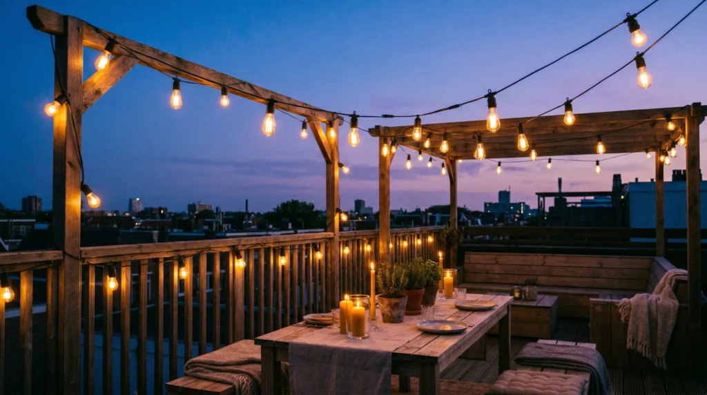 3. Warm String Lights with Edison Bulbs
