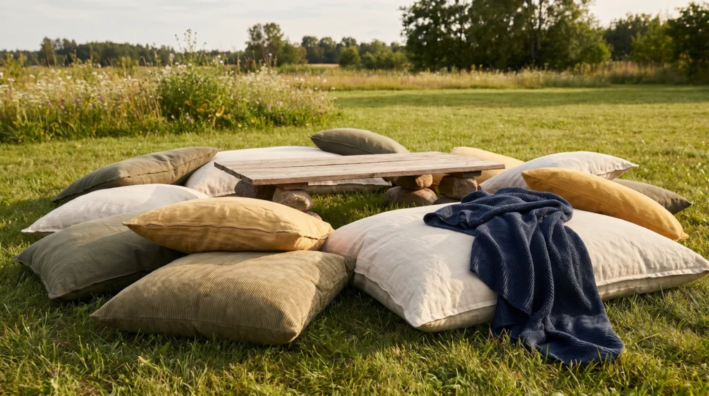 3. Mismatched Floor Cushions and Poufs