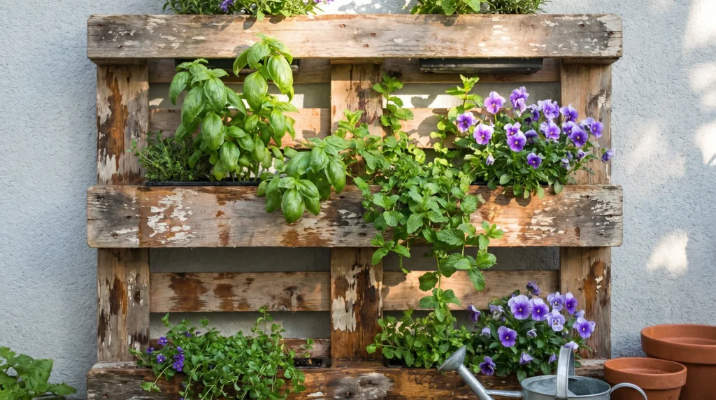 3. Vertical Herb Gardens on Wood Pallets