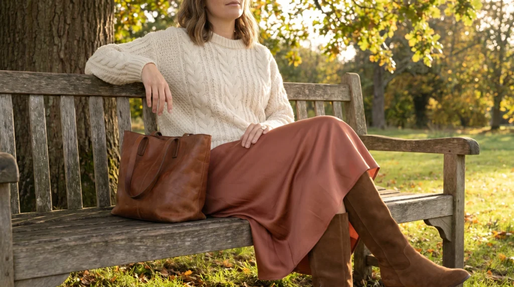 4. The Slip Skirt and Chunky Knit Sweater
