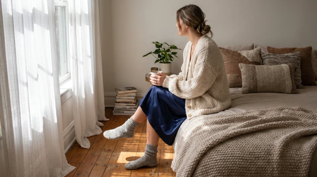 5. The Chunky Cardigan and Slip Skirt