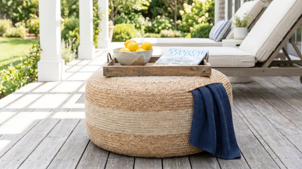 6. Swap the Coffee Table for a Multi-Use Ottoman