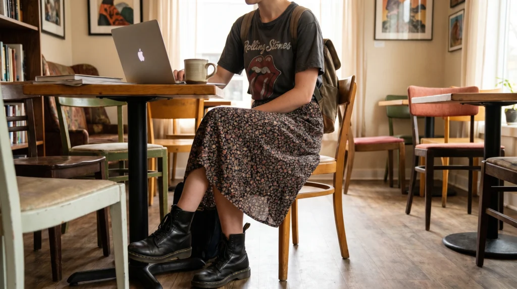 8. The Graphic Tee and Midi Skirt