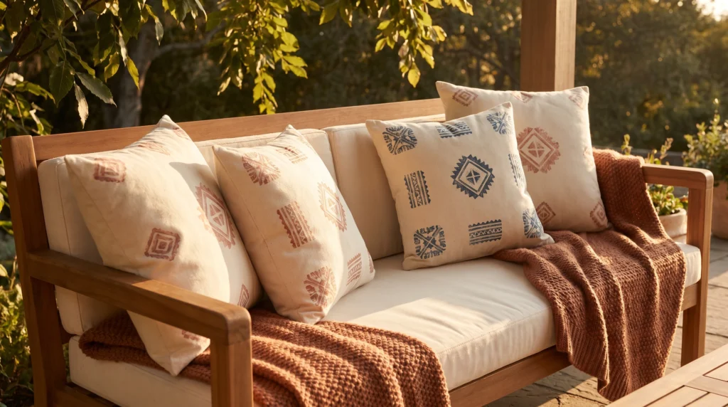 8. Hand-Stamped Outdoor Pillows