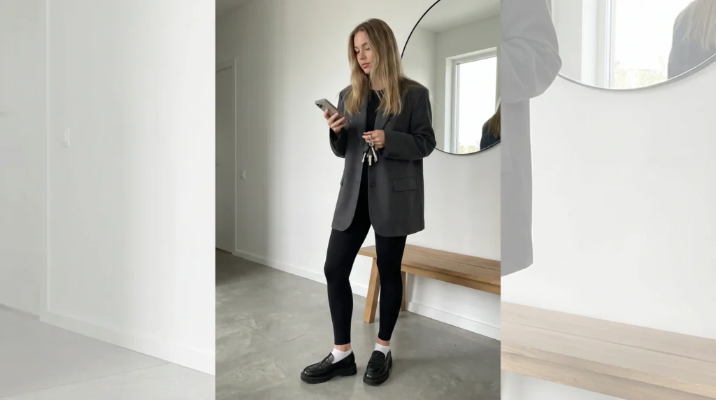 9. The Blazer, Leggings, and Chunky Loafers Look