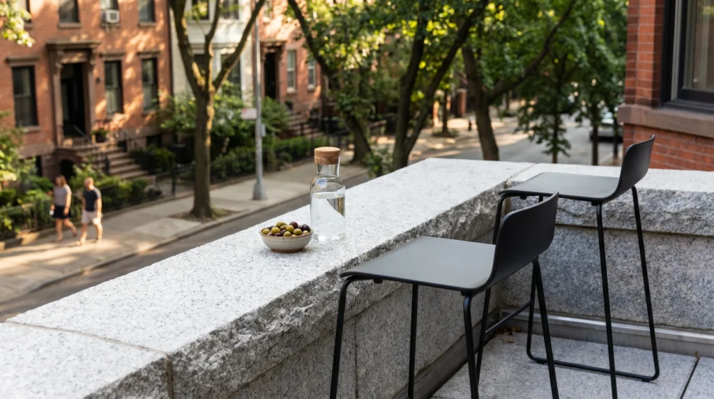 9. Slim-Profile Bar Stools and a High Ledge