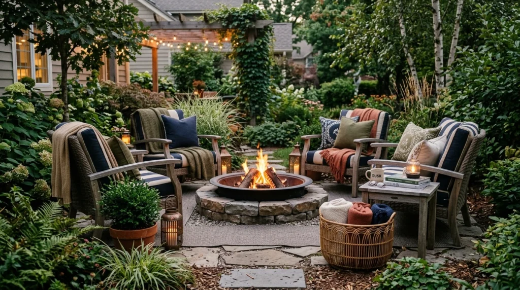 Backyard Fire Pit Area With Soft Textures