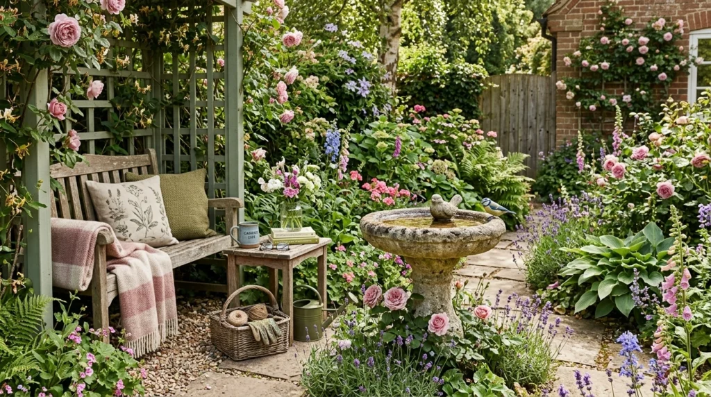 Wildlife-Friendly Garden With Bird Bath Charm