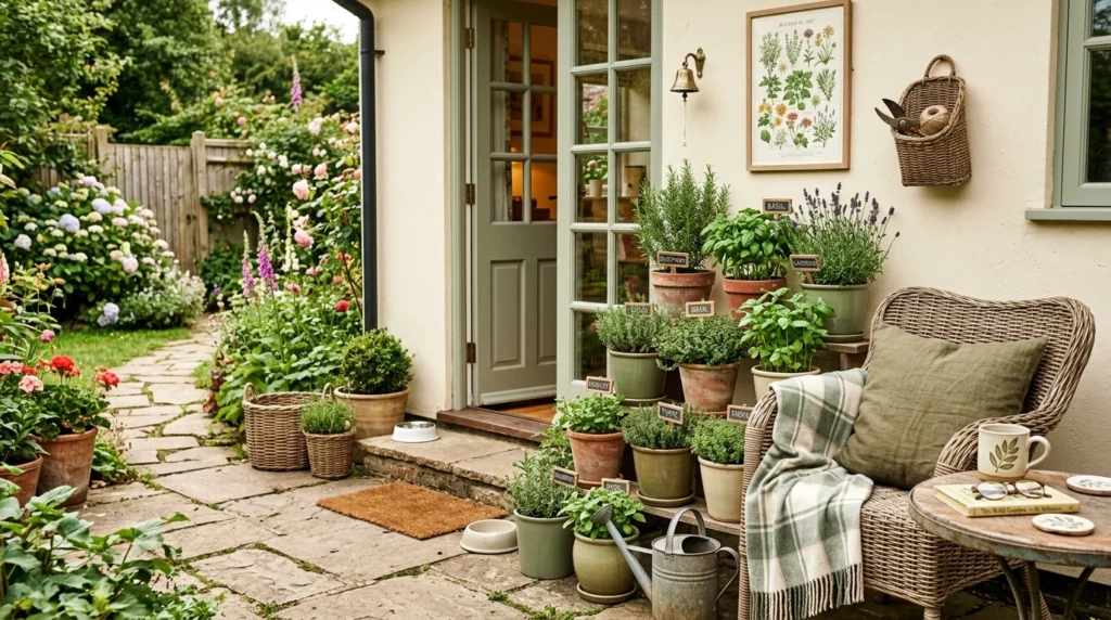 Potted Herb Garden Near the Back Door