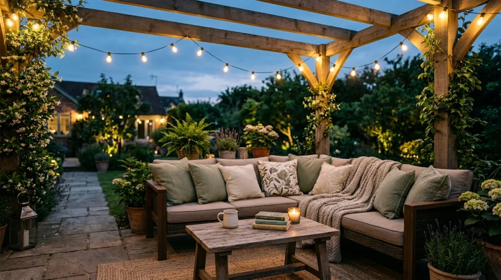 Soft Outdoor String Lighting That Glows at Dusk