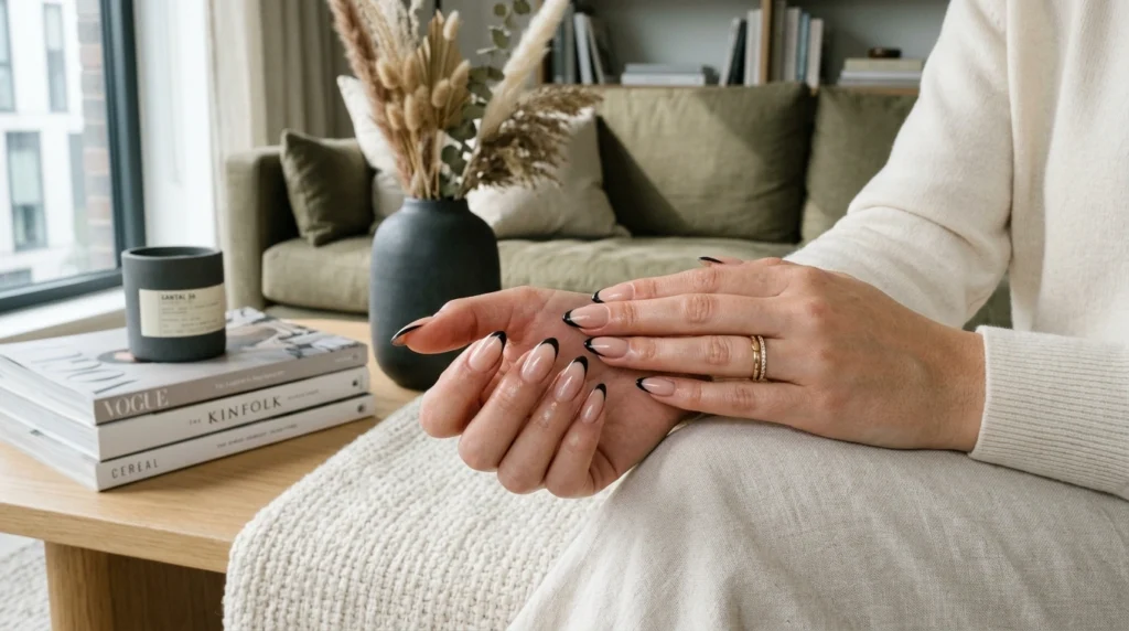 Black French Tip Nails with a Modern Edge