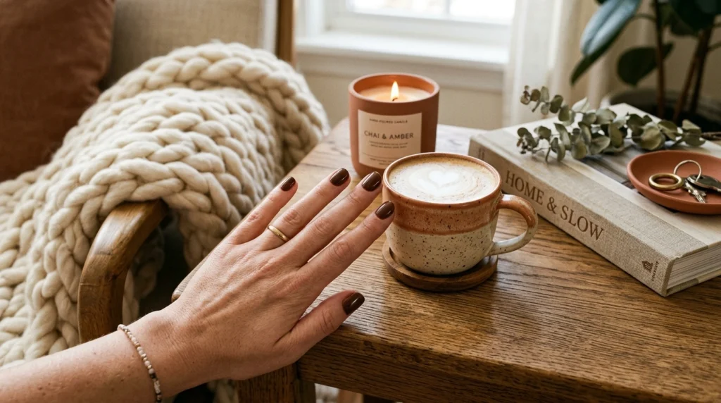 Chocolate Brown Nails with a Glossy Finish