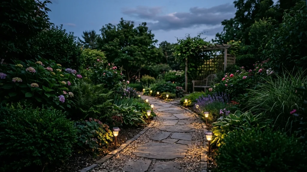 Solar Pathway Lights Along Garden Walkways