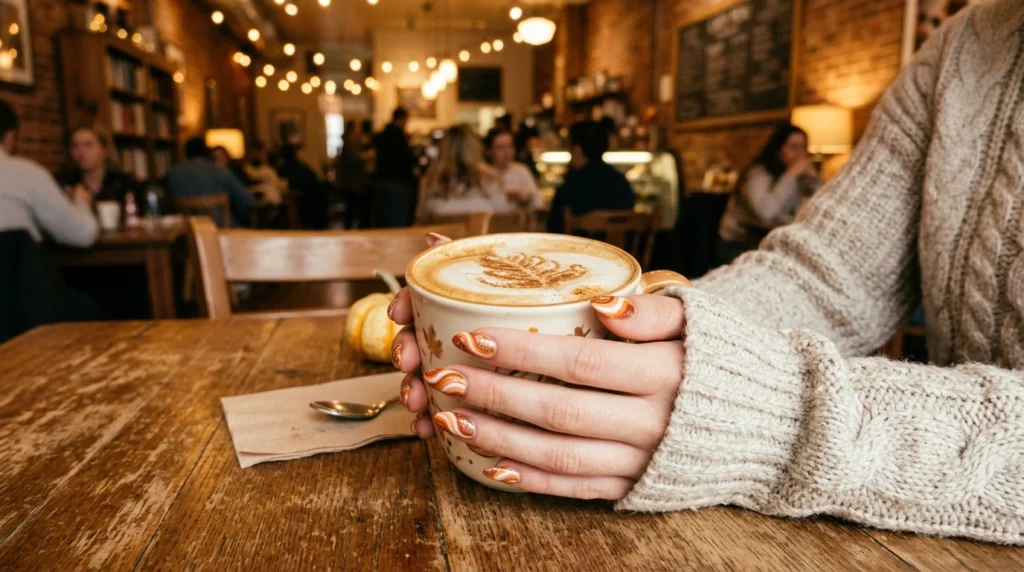 Pumpkin Latte Swirl Nails