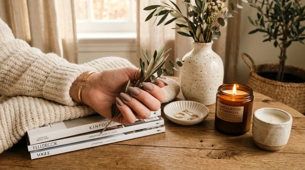 Matte Taupe Nails with Minimal Styling
