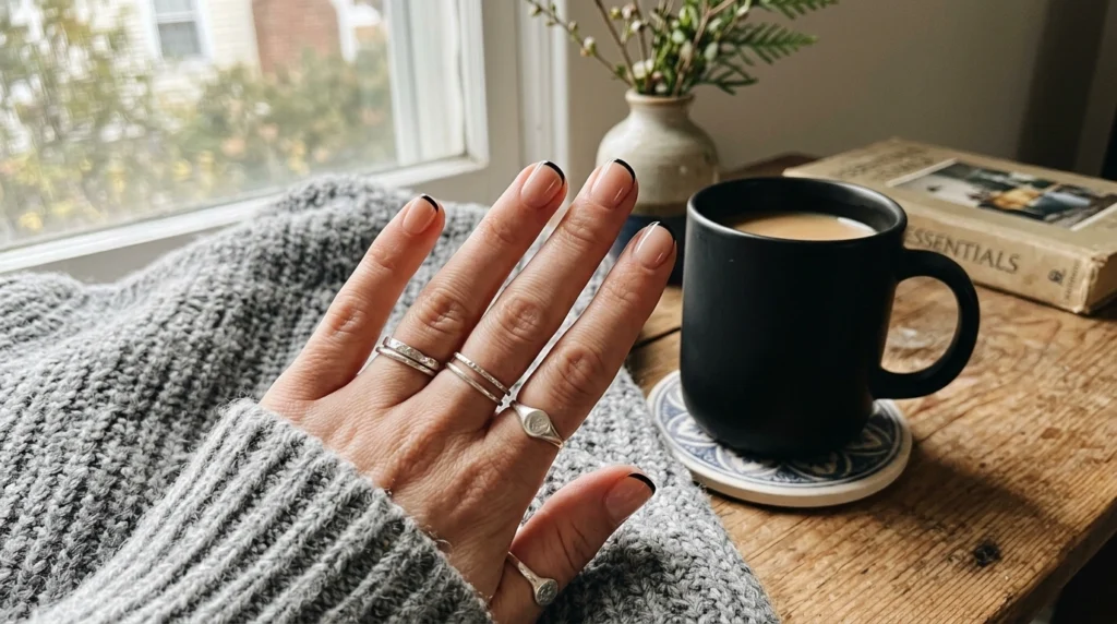 Black Micro French Tips for an Edgy Twist