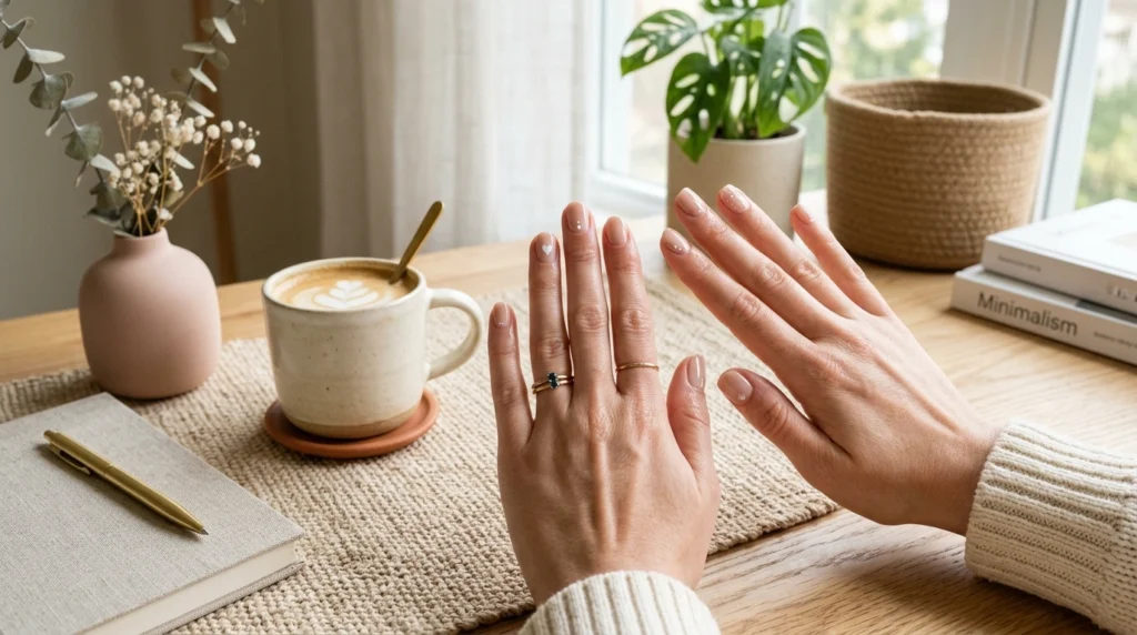 Minimalist Nude Nails with Tiny White Details