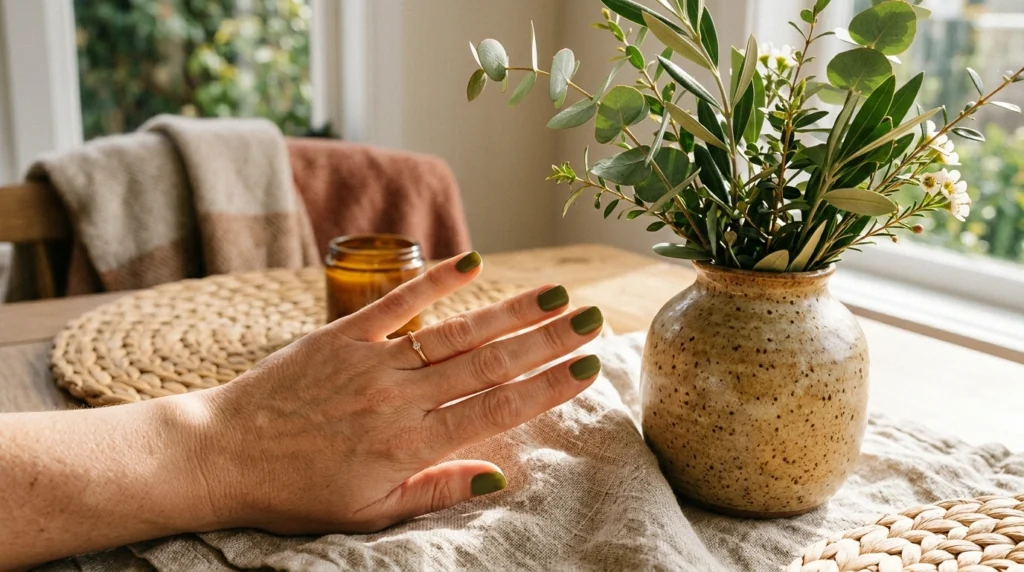 Olive Green Nails for an Earthy Look
