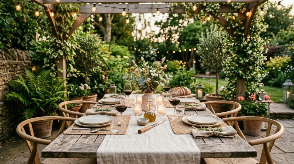 Outdoor Dining Setup with Soft Styling
