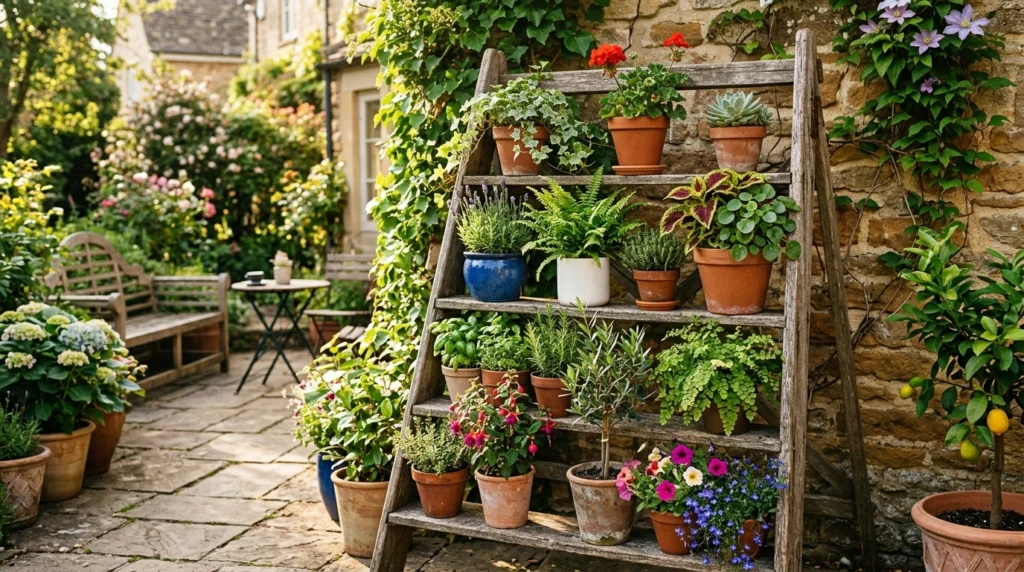 Repurposed Ladder Plant Stand