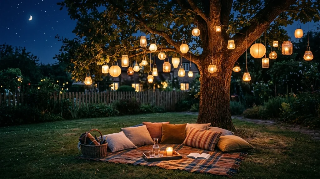 Hanging Lanterns From Tree Branches