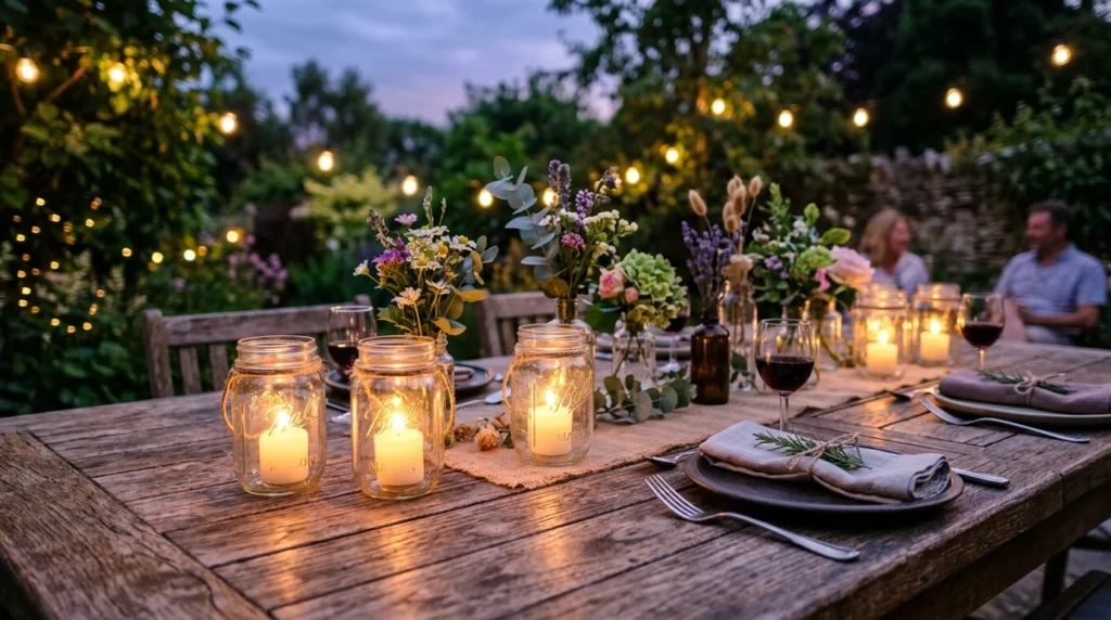 Mason Jar Candle Centerpieces on Tables
