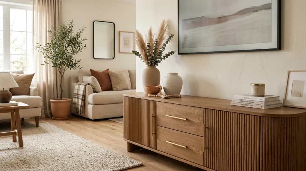 10. Fluted Wood Panels and Brass Hardware