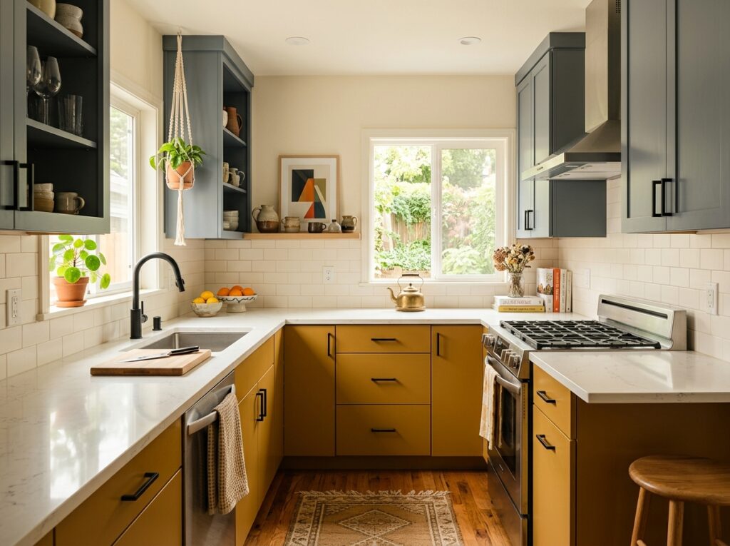 10. Mustard Gold and Soft Slate Gray