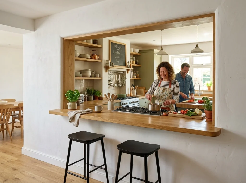 10. The Pass-Through Window Layout with Outer Counter Seating