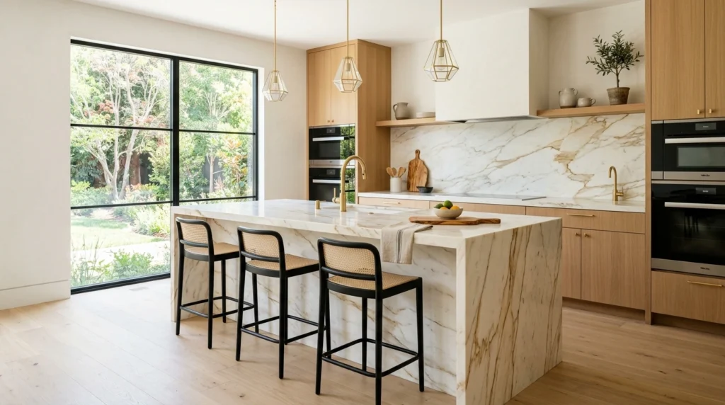 10. The Marble Veining and Warm Oak Statement
