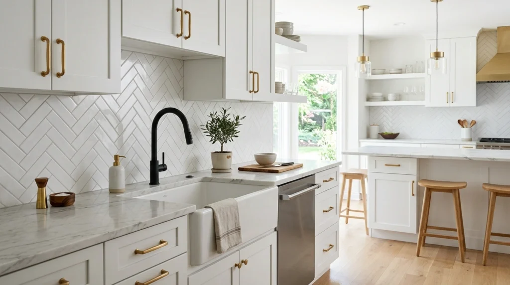 10. Mixed Metals with Matte Black Accents for Balanced Modern Warmth