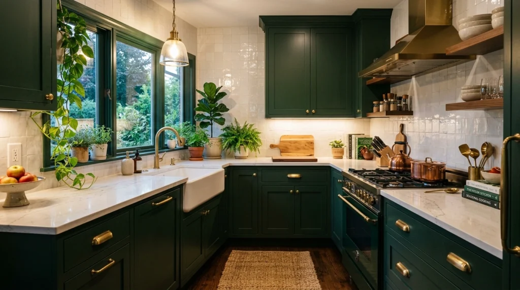 10. Deep Forest Green Cabinets