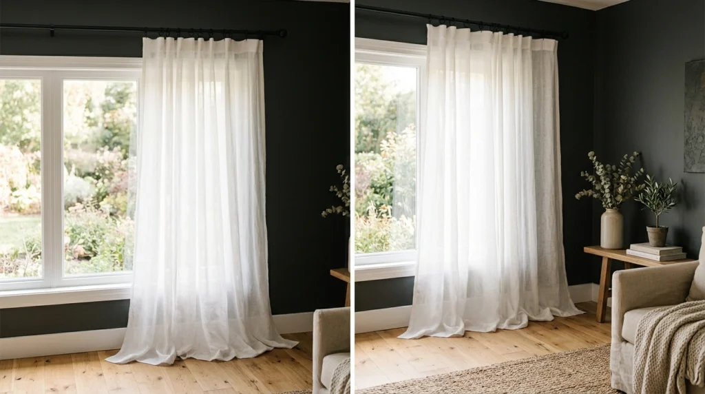 10. Sheer White Curtains and Dark Contrast