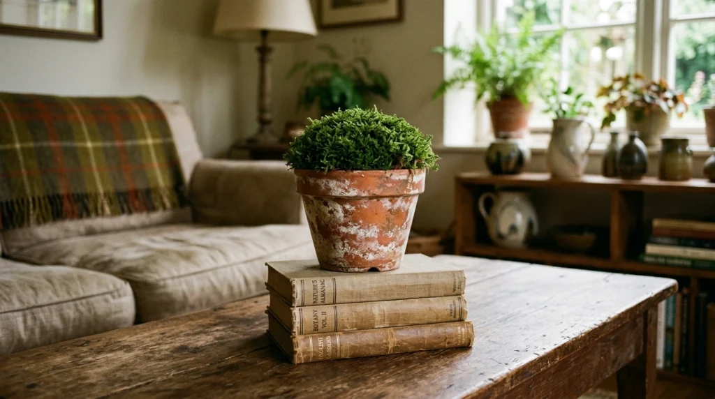 11. The Vintage Terracotta Pot with a Touch of Natural Moss