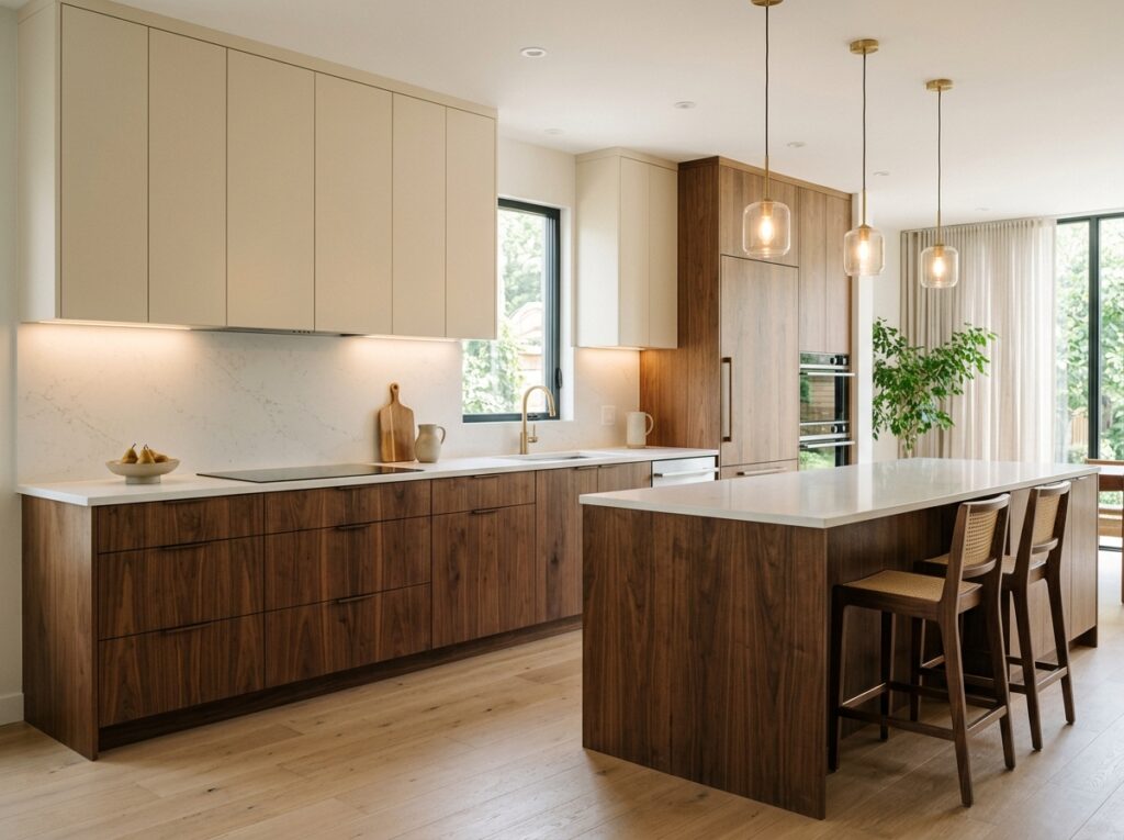 11. Creamy Beige and Rich Warm Walnut