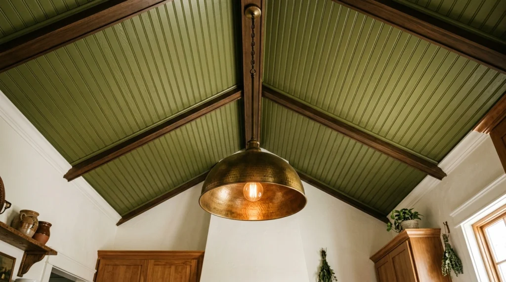 11. Warm Olive Green Beadboard Ceilings