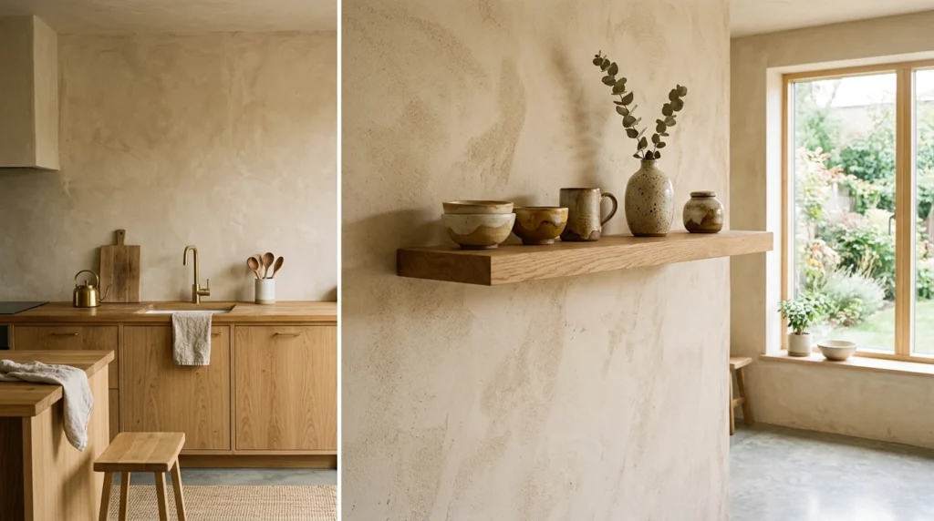11. The Bare Plaster and Floating Oak Shelf Minimalist
