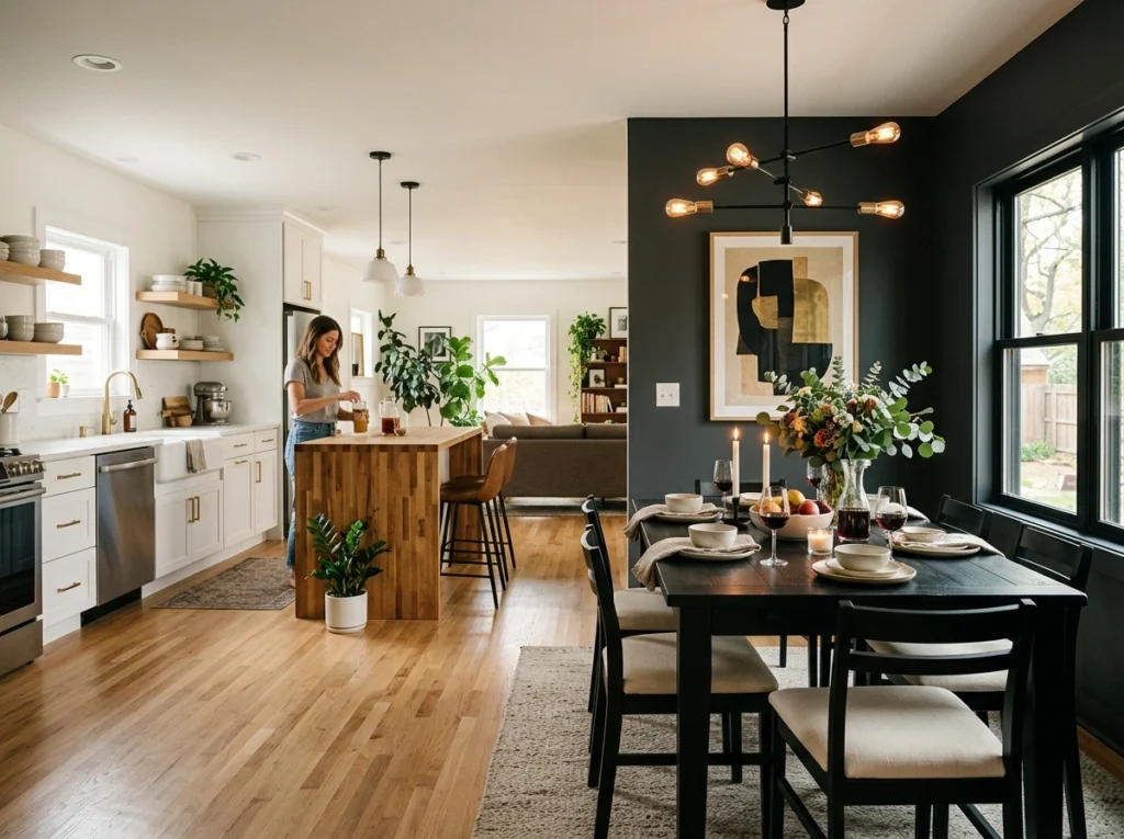 11. Two-Tone Open Concept Dining and Kitchen Spaces