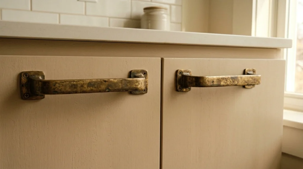 11. Oversized Statement Hardware on Simple Cabinets