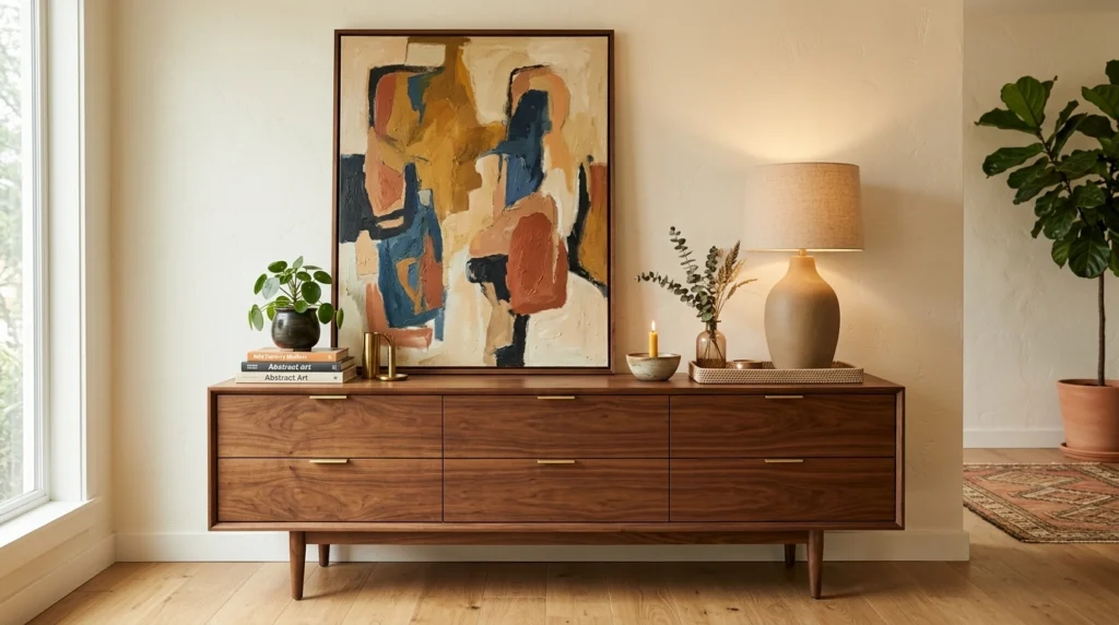 11. Mid-Century Walnut Credenza with Styled Art Staging