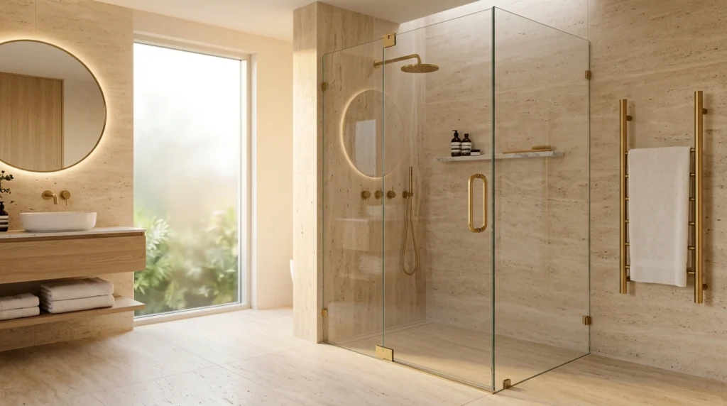 11. Minimalist Pivot-Door Glass Enclosures