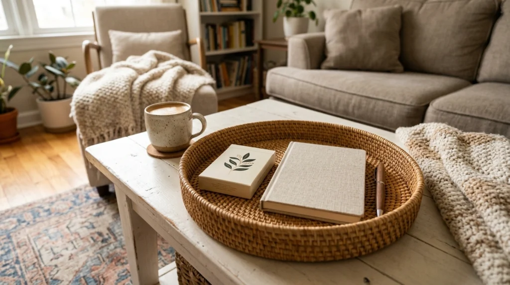 12. The Woven Rattan Basket with Textured Playing Cards