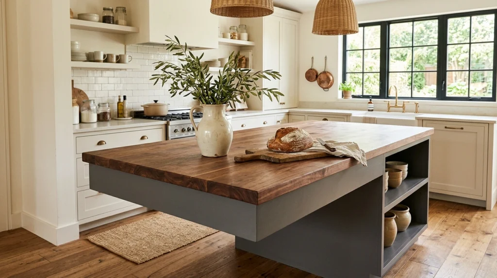 Floating Kitchen Island with a Butcher Block Top